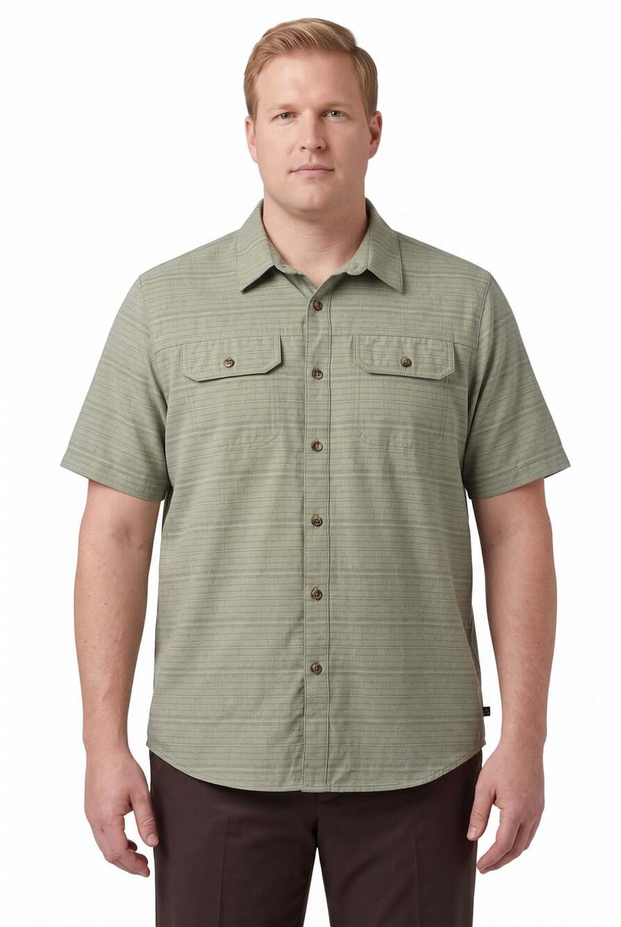Gerry Performance Short Sleeve Woven Shirt XL Green Striped Camp
